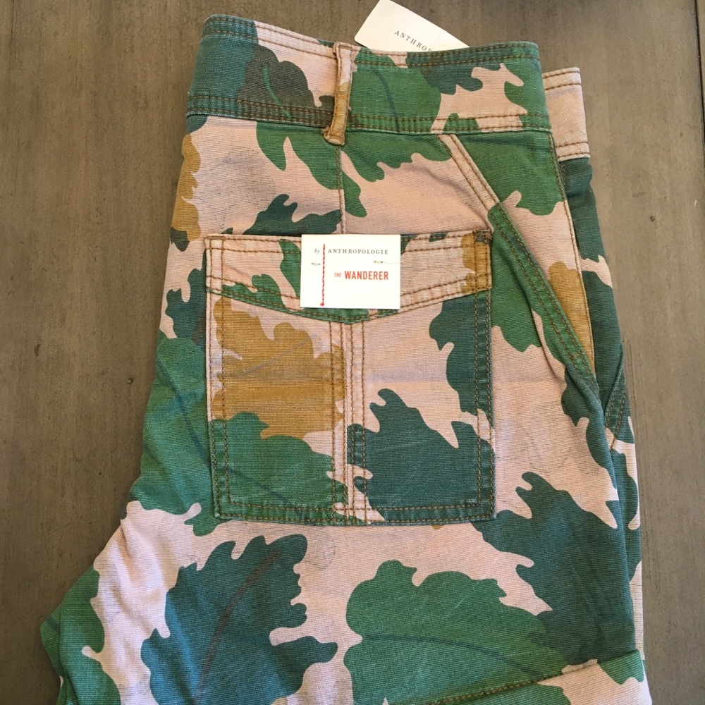 Anthropologie Green and Tan Camo Cargo Shorts